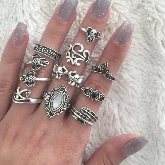 New 11 Piece Silver Boho Ring Set - Picture 7 of 7
